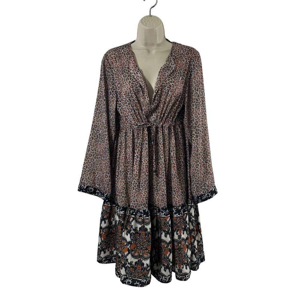 Replay Womens Leopard Baroque Print Mini Dress Bell Sleeve Made in Italy M
